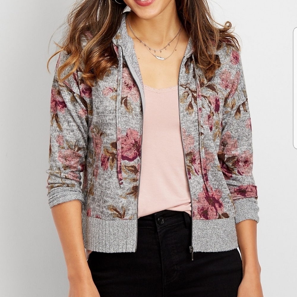 Maurices zip up floral sweater